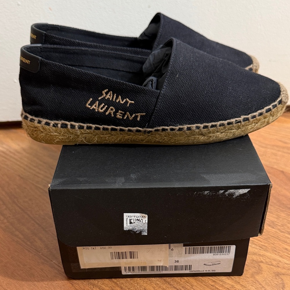 Saint Laurent Black Canvas Espadrilles with Jute Sole